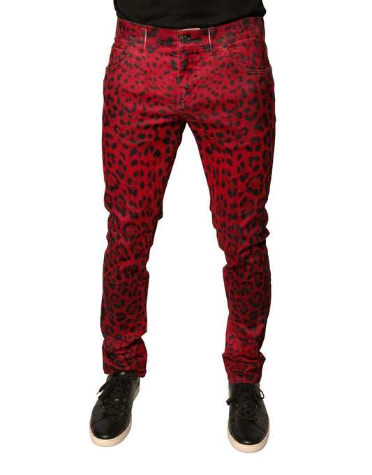 Dolce & Gabbana Red Leopard Cotton Stretch Skinny Denim Jeans by Dolce & Gabbana