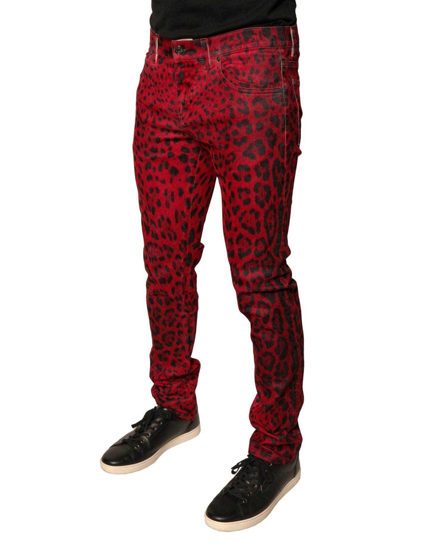 Dolce & Gabbana Red Leopard Cotton Stretch Skinny Denim Jeans by Dolce & Gabbana