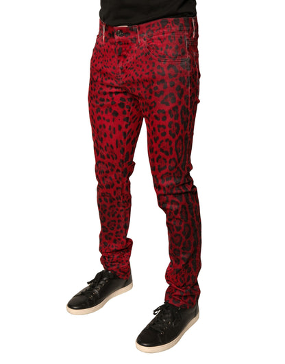 Dolce & Gabbana Red Leopard Cotton Stretch Skinny Denim Jeans by Dolce & Gabbana