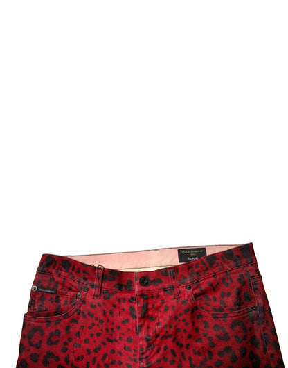 Dolce & Gabbana Red Leopard Cotton Stretch Skinny Denim Jeans by Dolce & Gabbana