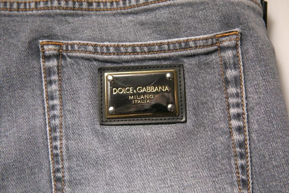 Dolce & Gabbana Gray Logo Cotton Stretch Skinny Denim Jeans by Dolce & Gabbana