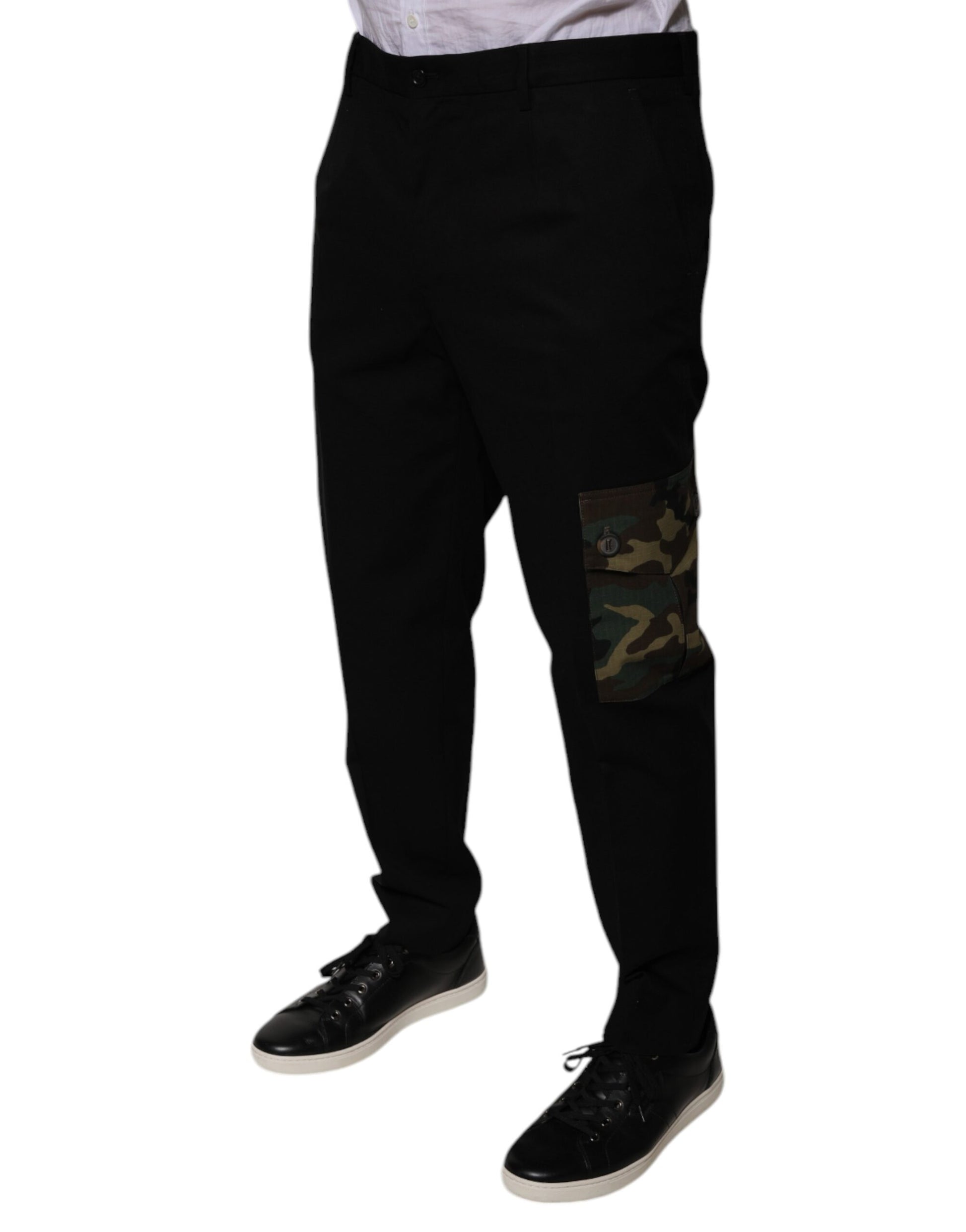 Dolce & Gabbana Black Cotton Men Cargo Casual Pants by Dolce & Gabbana