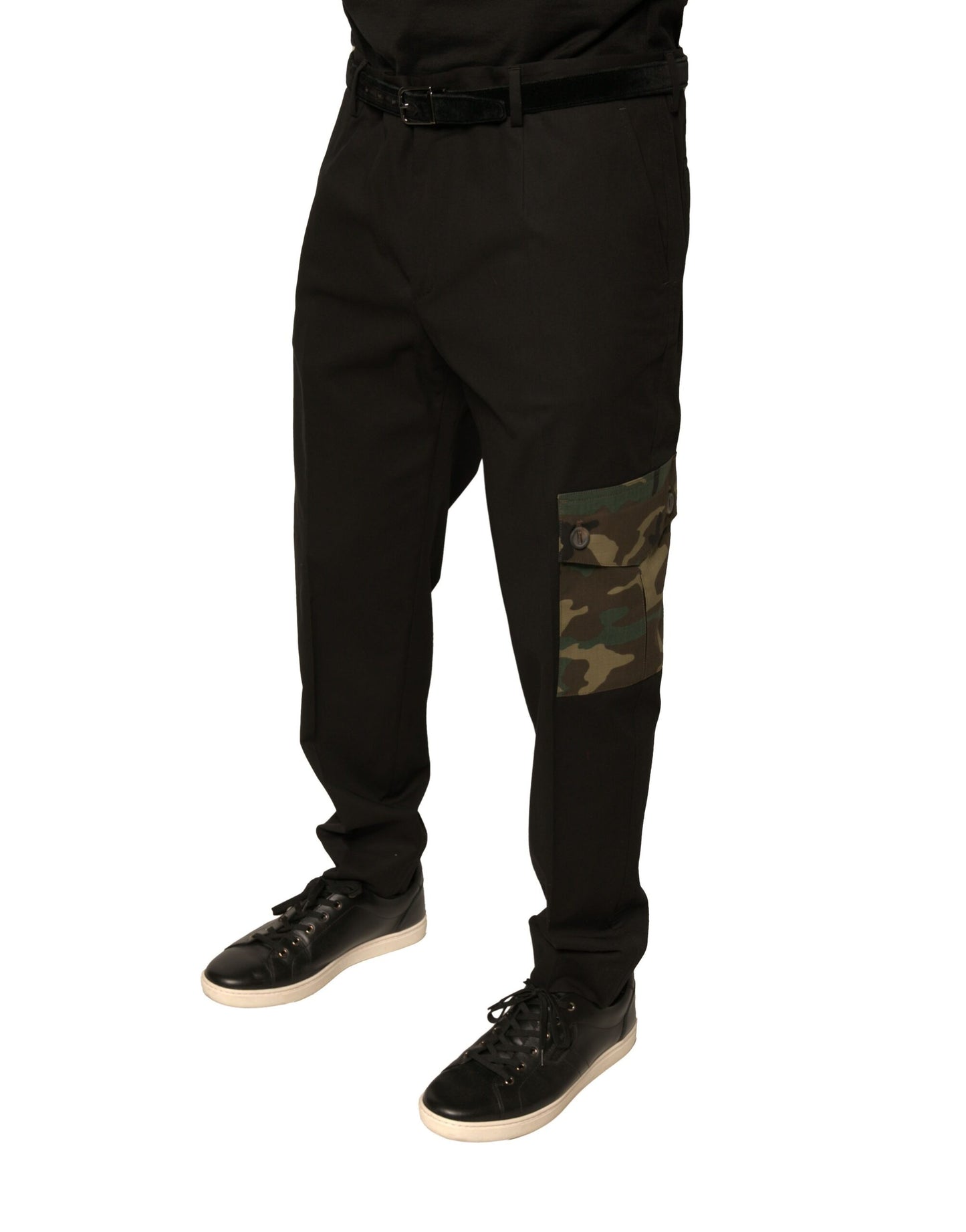 Dolce & Gabbana Black Cotton Men Cargo Casual Pants by Dolce & Gabbana