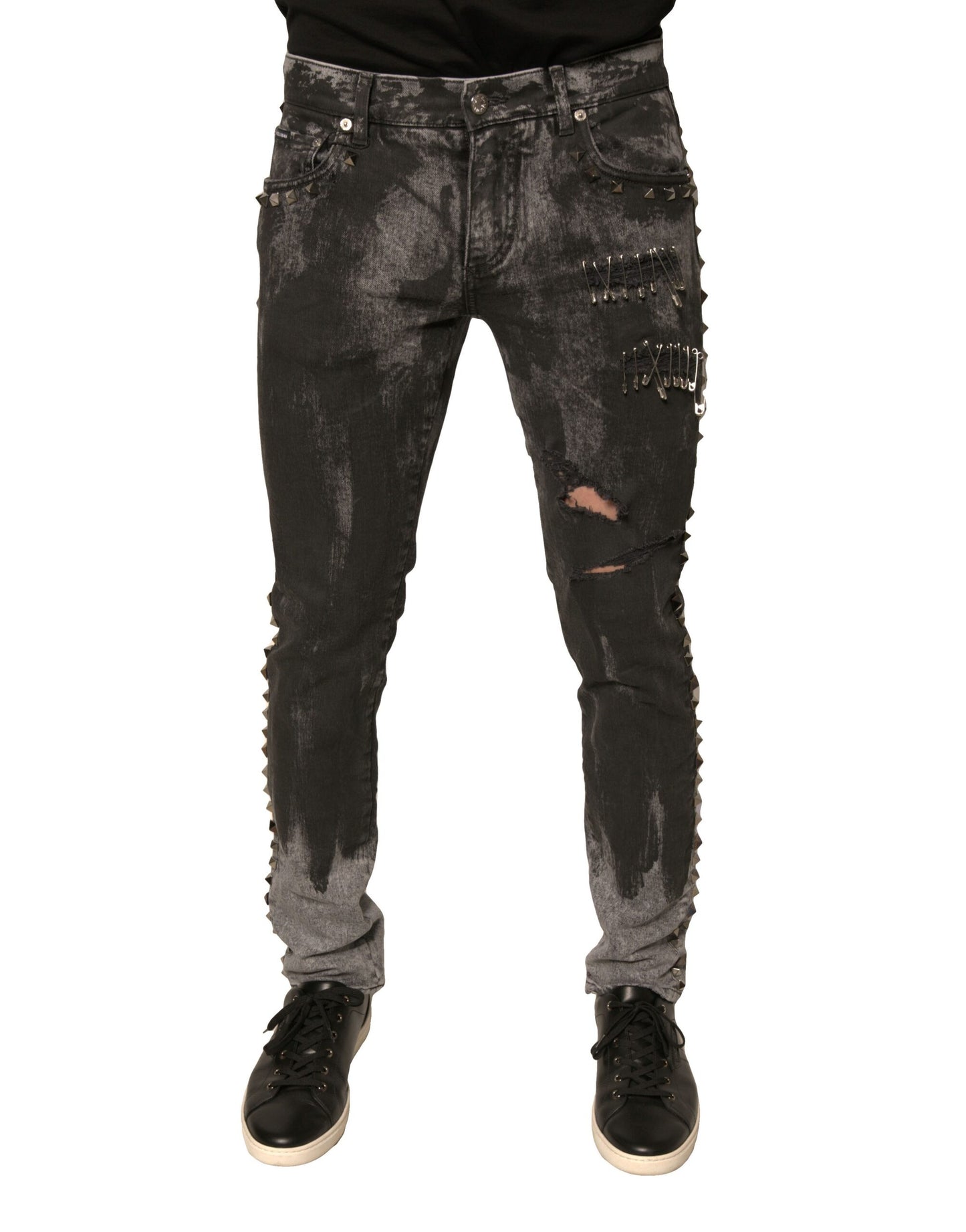 Dolce & Gabbana Gray Embellished Cotton Skinny Denim Jeans by Dolce & Gabbana
