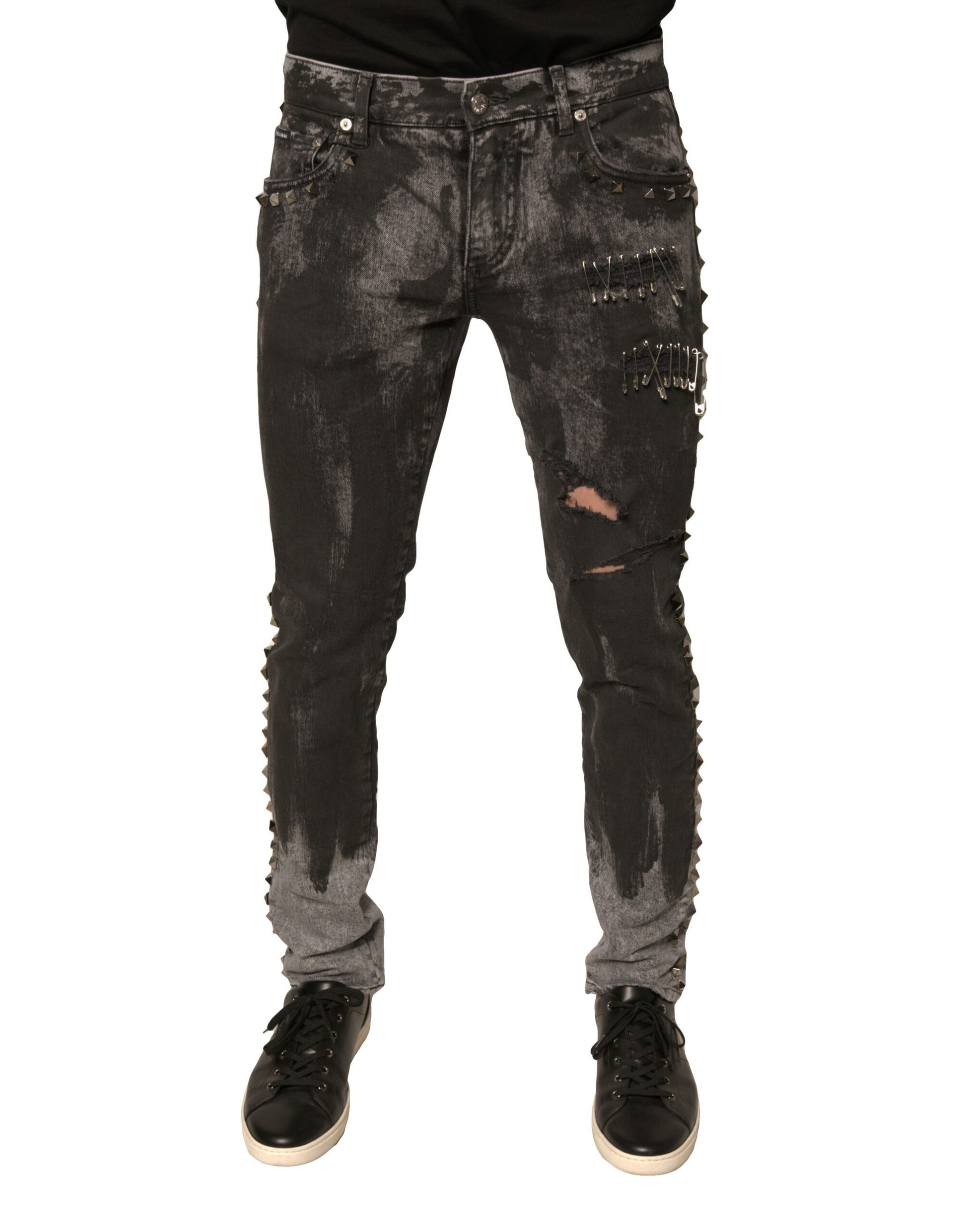 Dolce & Gabbana Gray Embellished Cotton Skinny Denim Jeans by Dolce & Gabbana