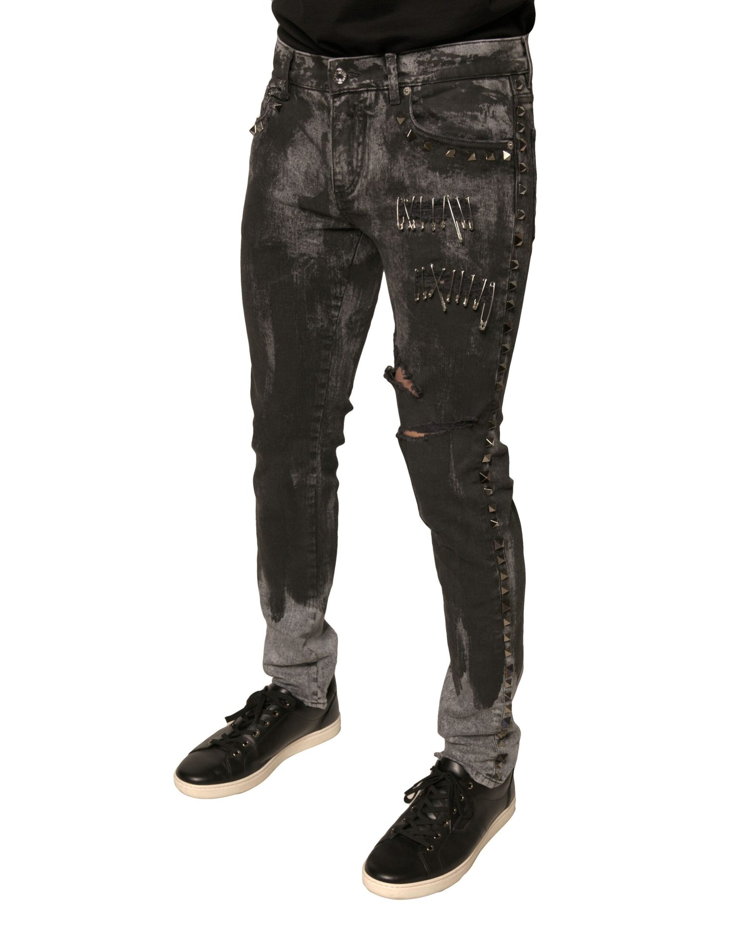 Dolce & Gabbana Gray Embellished Cotton Skinny Denim Jeans by Dolce & Gabbana