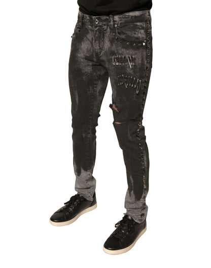 Dolce & Gabbana Gray Embellished Cotton Skinny Denim Jeans by Dolce & Gabbana