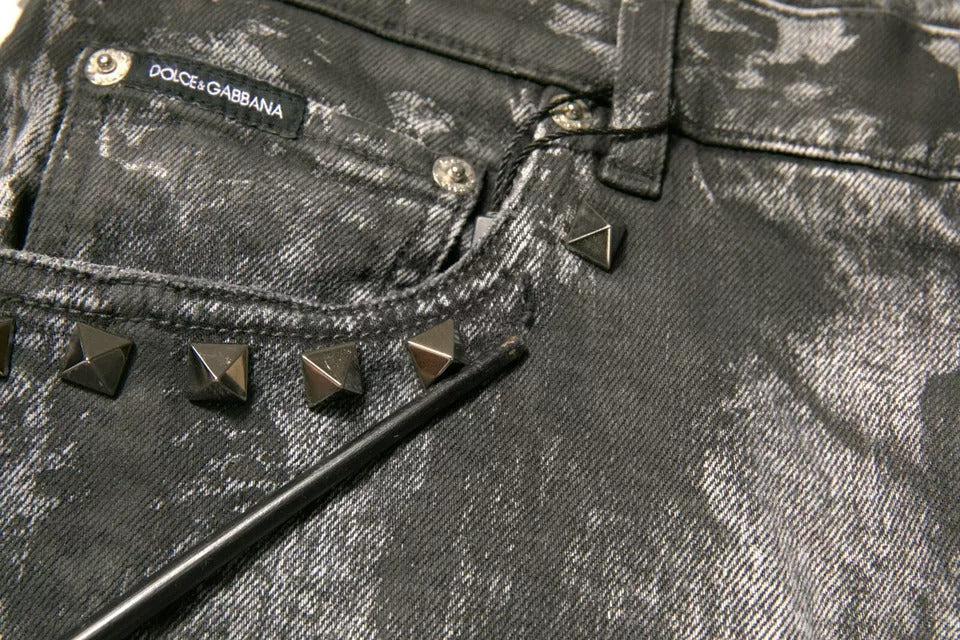 Dolce & Gabbana Gray Embellished Cotton Skinny Denim Jeans by Dolce & Gabbana
