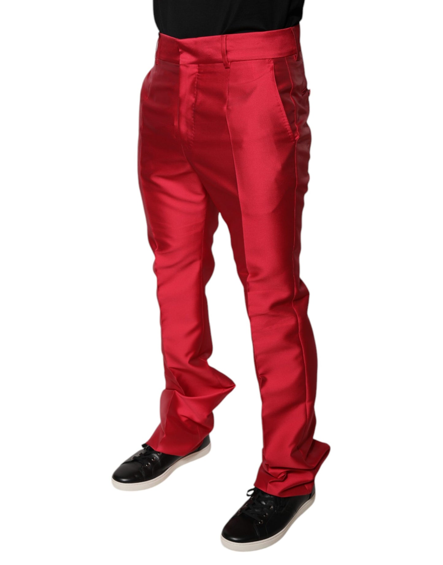 Dolce & Gabbana Red Silk Slim Fit Mid Waist Dress Formal Pants by Dolce & Gabbana