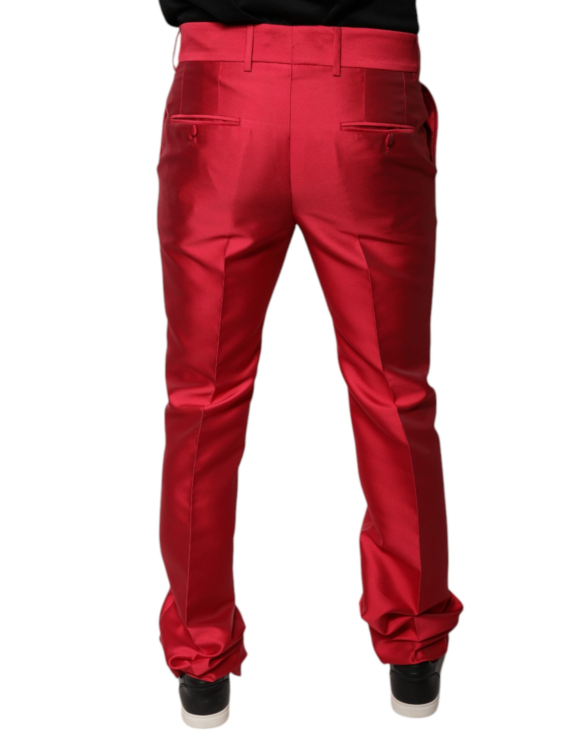 Dolce & Gabbana Red Silk Slim Fit Mid Waist Dress Formal Pants by Dolce & Gabbana