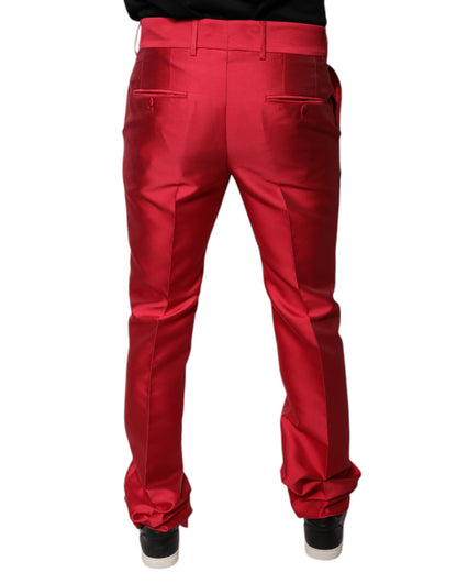 Dolce & Gabbana Red Silk Slim Fit Mid Waist Dress Formal Pants by Dolce & Gabbana