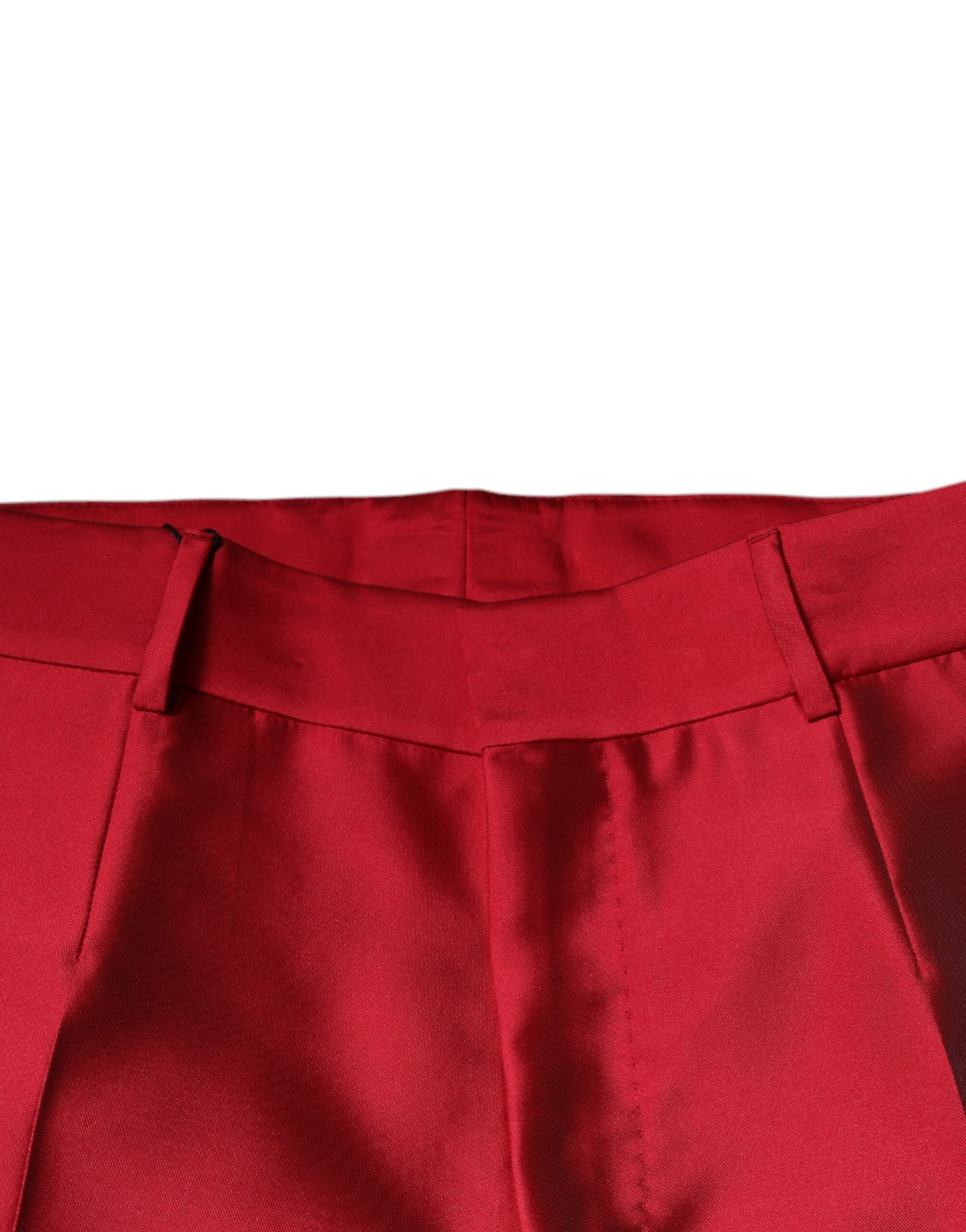 Dolce & Gabbana Red Silk Slim Fit Mid Waist Dress Formal Pants by Dolce & Gabbana