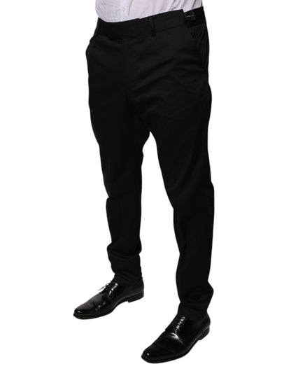 Dolce & Gabbana Black Cotton Tapered Formal Dress Pants by Dolce & Gabbana
