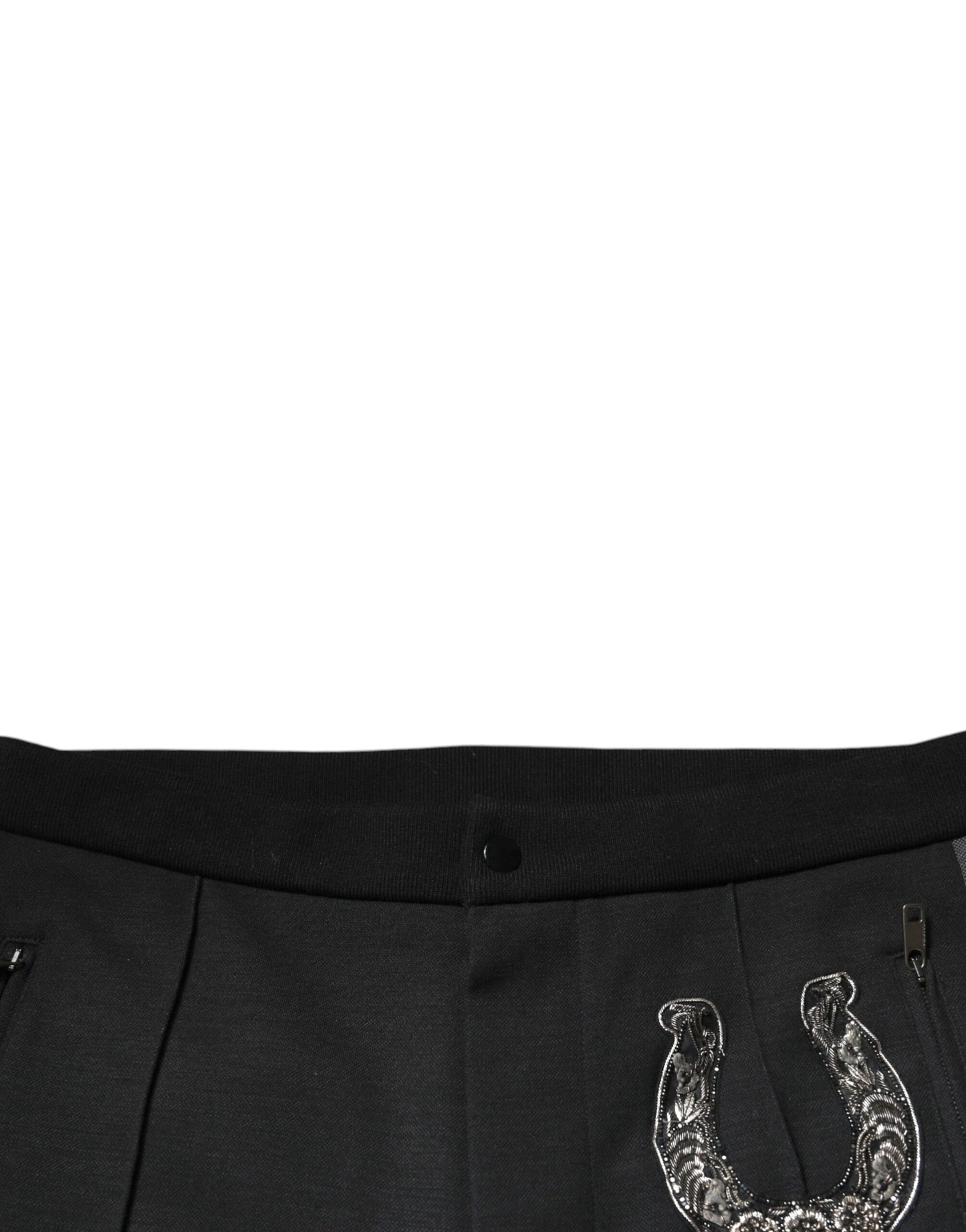 Dolce & Gabbana Black Horseshoe Embellished Wool Slim Fit Pants by Dolce & Gabbana