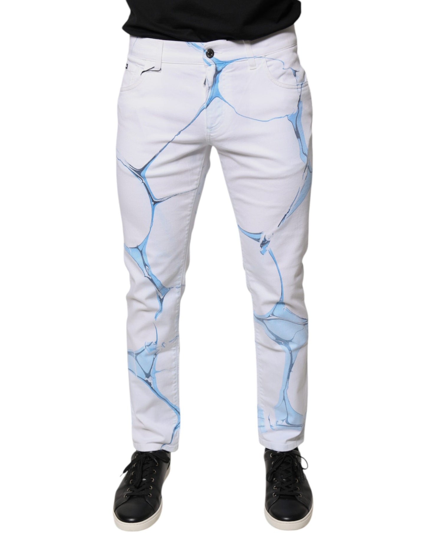 Dolce & Gabbana White Blue Cotton Stretch Skinny Denim Jeans by Dolce & Gabbana