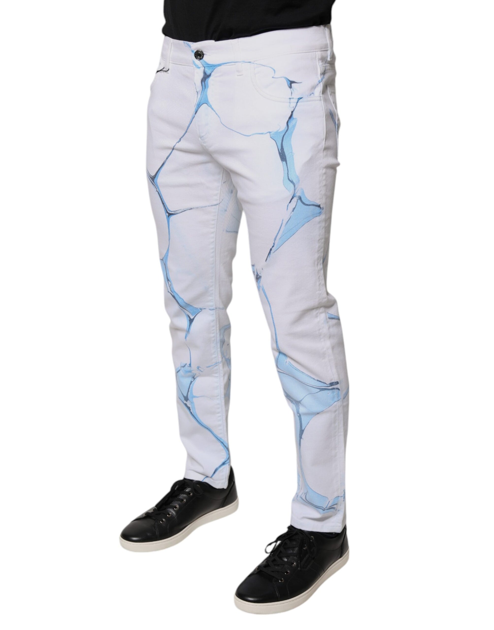 Dolce & Gabbana White Blue Cotton Stretch Skinny Denim Jeans by Dolce & Gabbana
