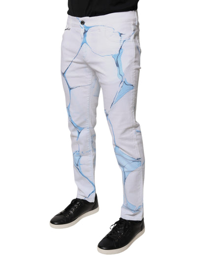 Dolce & Gabbana White Blue Cotton Stretch Skinny Denim Jeans by Dolce & Gabbana