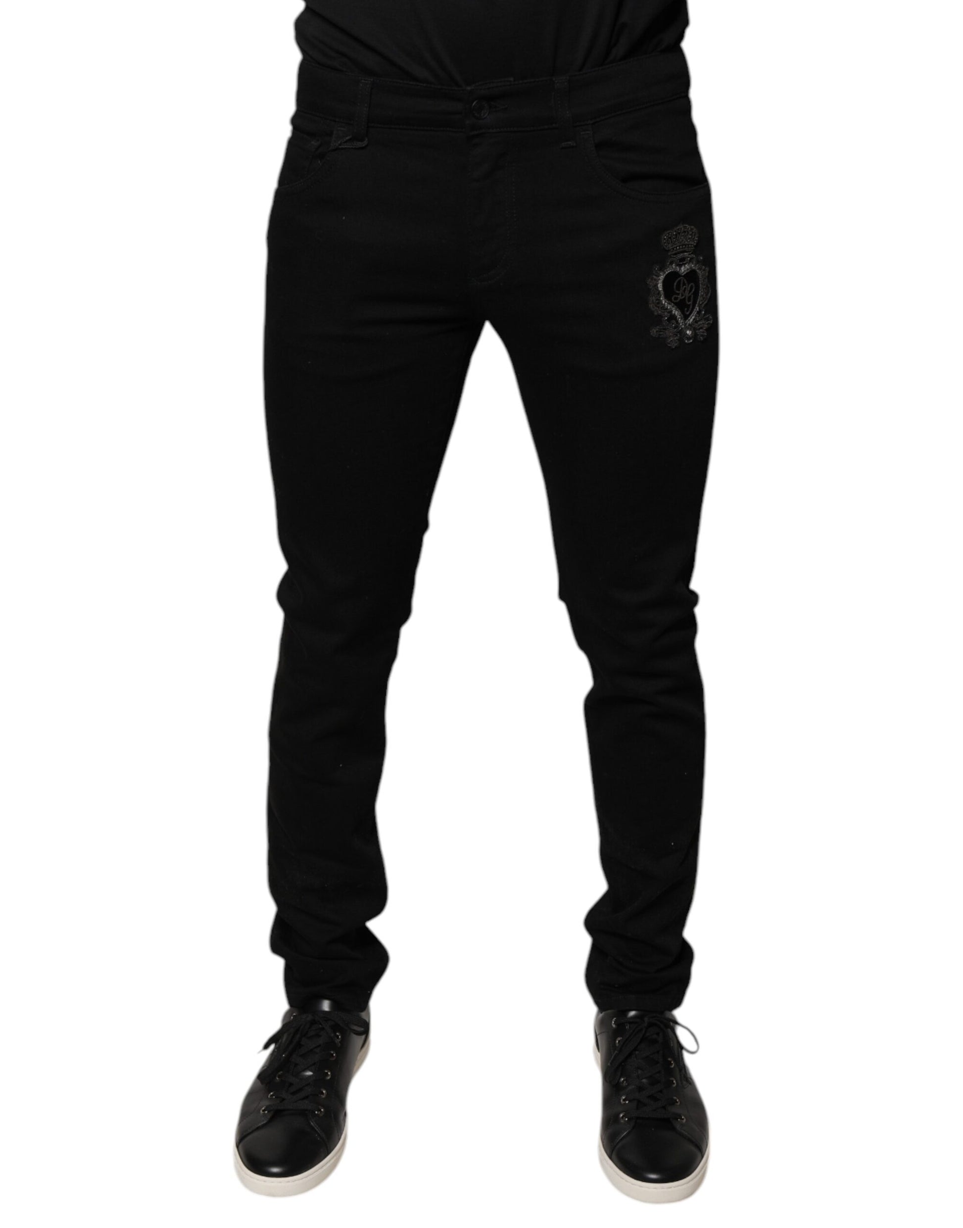 Dolce & Gabbana Black DG Crown Logo Cotton Skinny Denim Jeans by Dolce & Gabbana