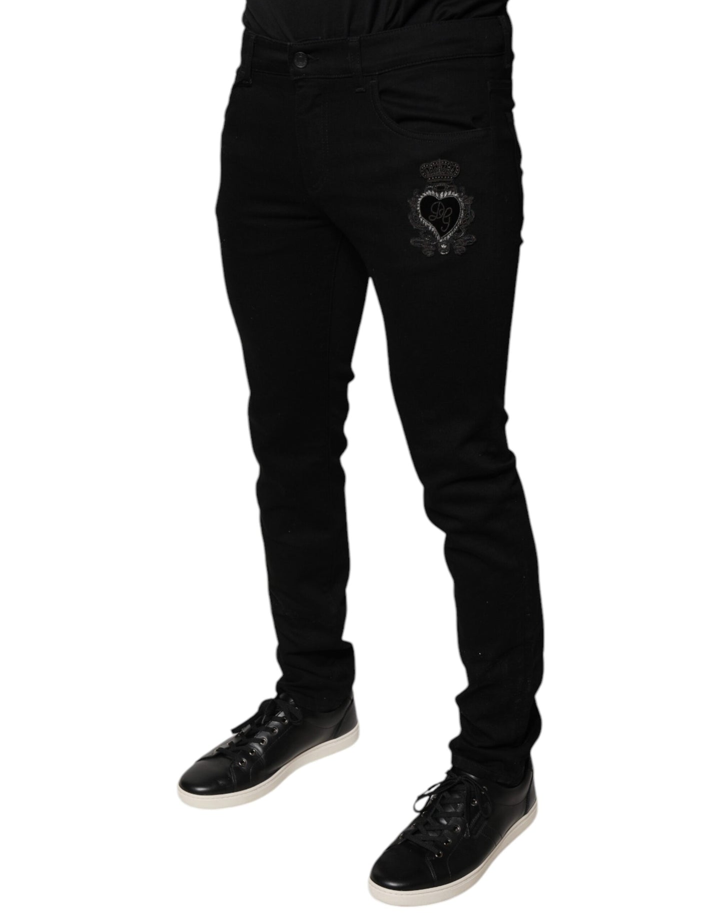 Dolce & Gabbana Black DG Crown Logo Cotton Skinny Denim Jeans by Dolce & Gabbana