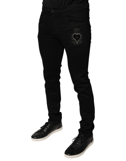 Dolce & Gabbana Black DG Crown Logo Cotton Skinny Denim Jeans by Dolce & Gabbana