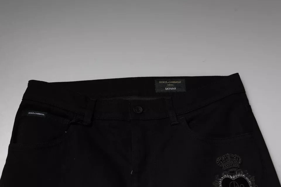 Dolce & Gabbana Black DG Crown Logo Cotton Skinny Denim Jeans by Dolce & Gabbana