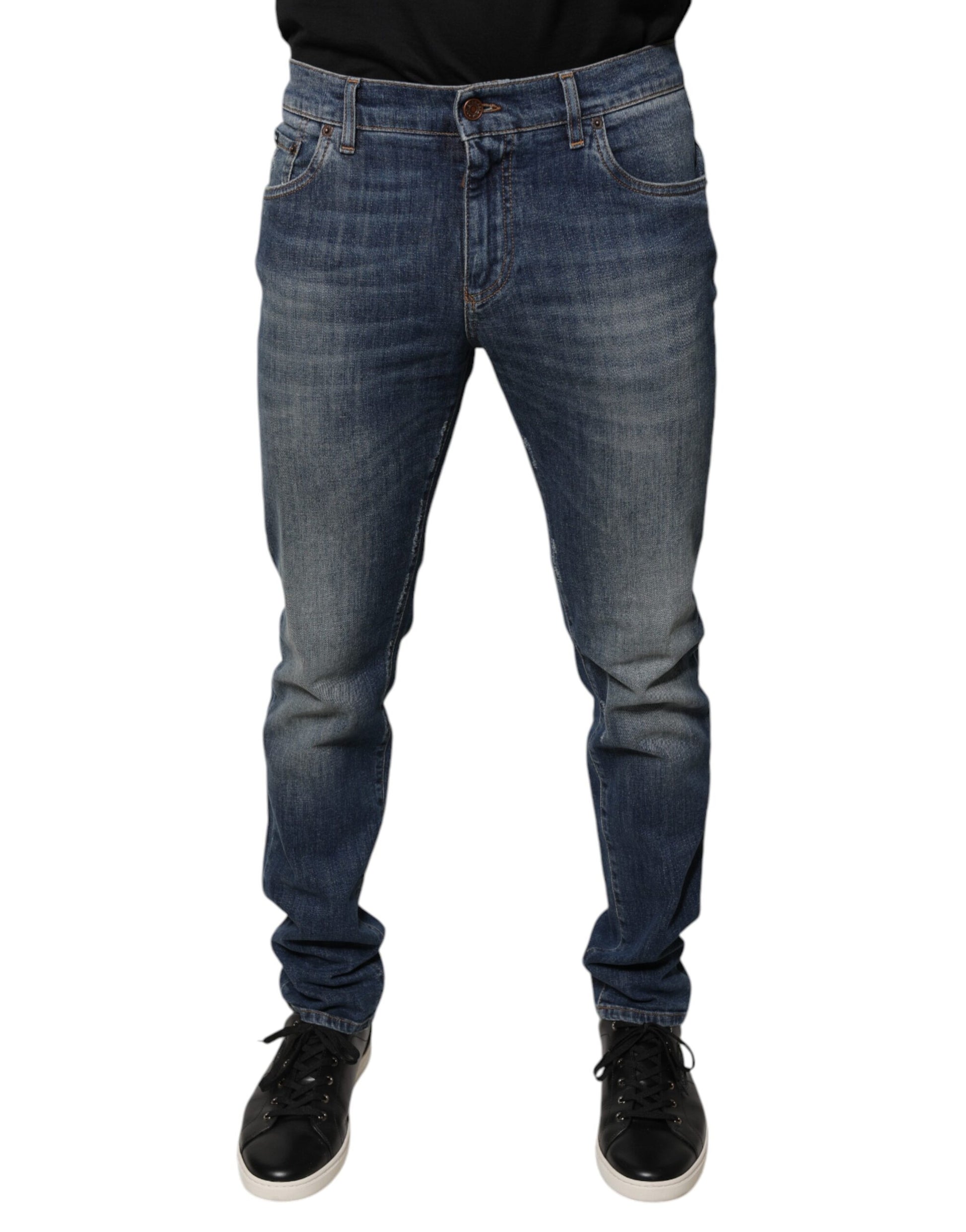 Dolce & Gabbana Blue DG Crown Logo Cotton Skinny Denim Jeans by Dolce & Gabbana