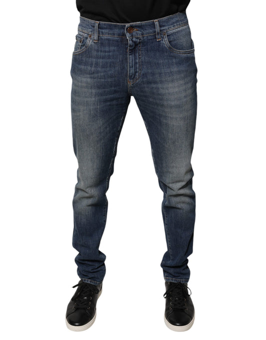 Dolce & Gabbana Blue DG Crown Logo Cotton Skinny Denim Jeans by Dolce & Gabbana