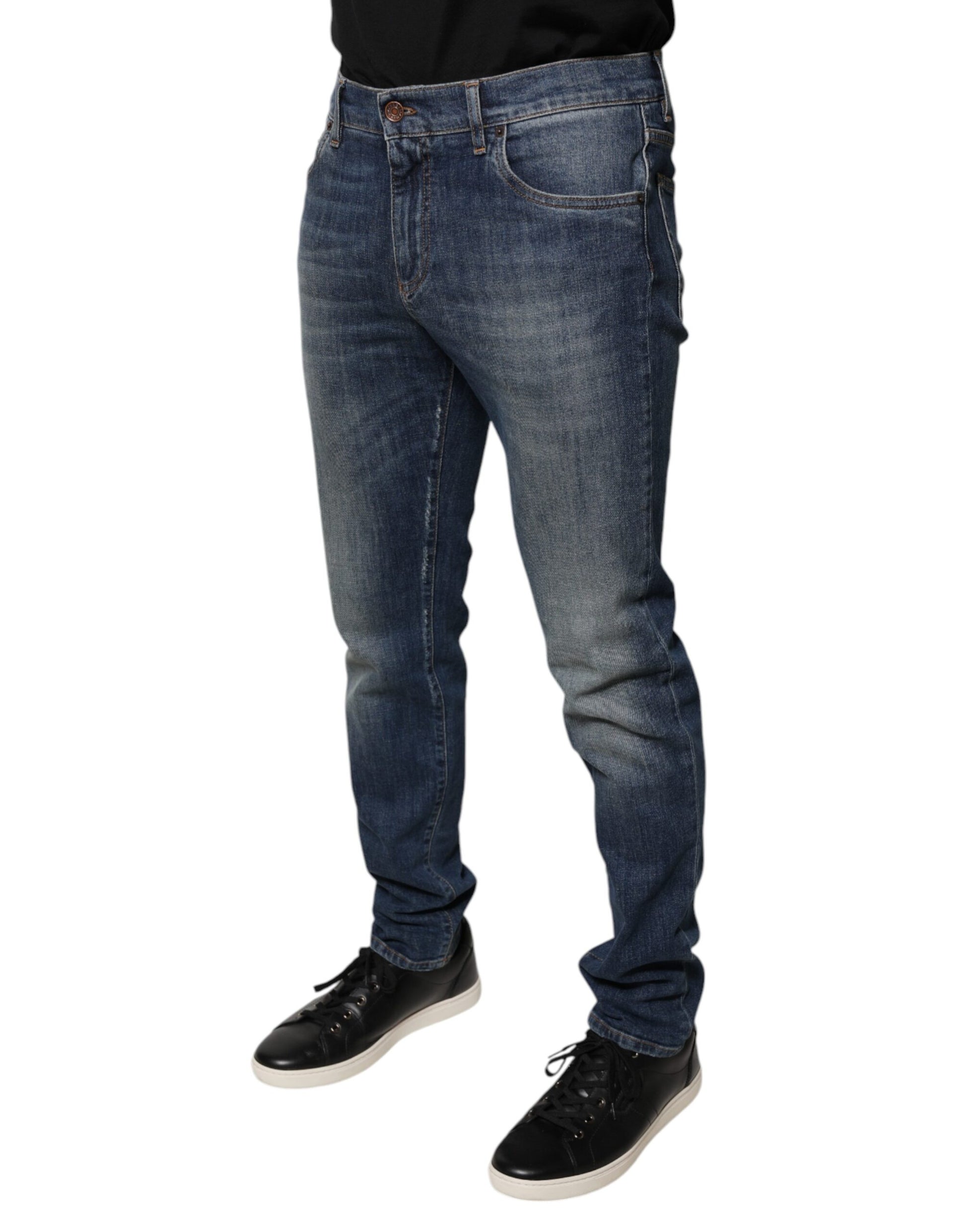 Dolce & Gabbana Blue DG Crown Logo Cotton Skinny Denim Jeans by Dolce & Gabbana
