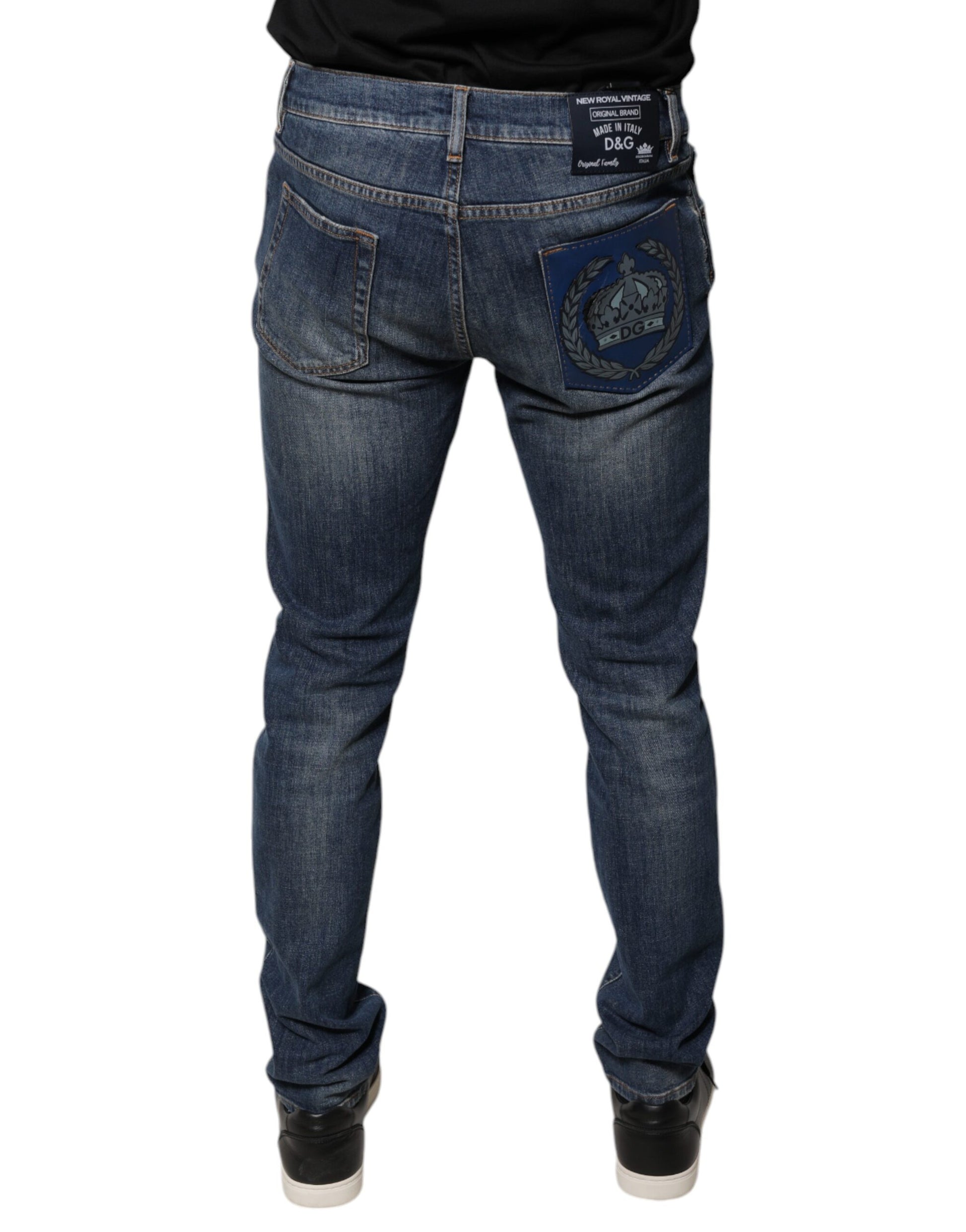 Dolce & Gabbana Blue DG Crown Logo Cotton Skinny Denim Jeans by Dolce & Gabbana