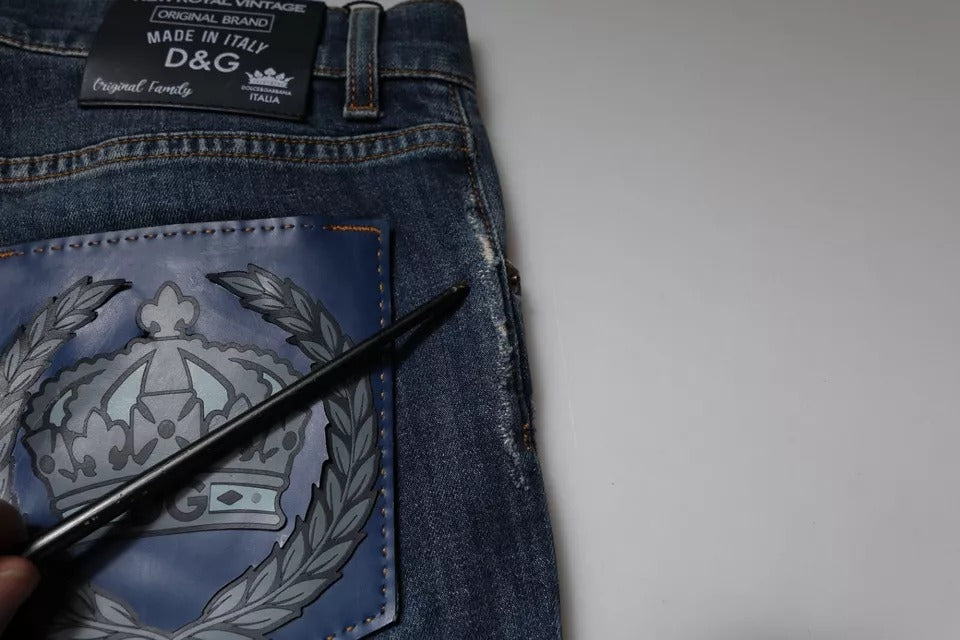 Dolce & Gabbana Blue DG Crown Logo Cotton Skinny Denim Jeans by Dolce & Gabbana