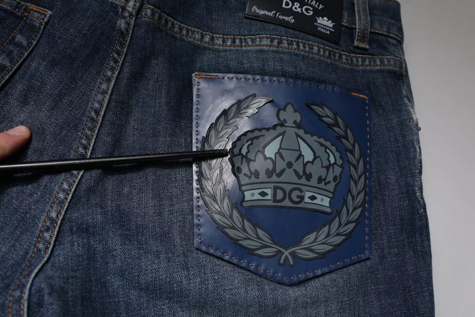 Dolce & Gabbana Blue DG Crown Logo Cotton Skinny Denim Jeans by Dolce & Gabbana