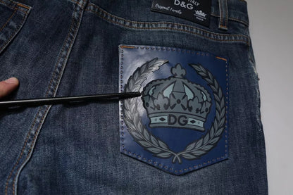 Dolce & Gabbana Blue DG Crown Logo Cotton Skinny Denim Jeans by Dolce & Gabbana