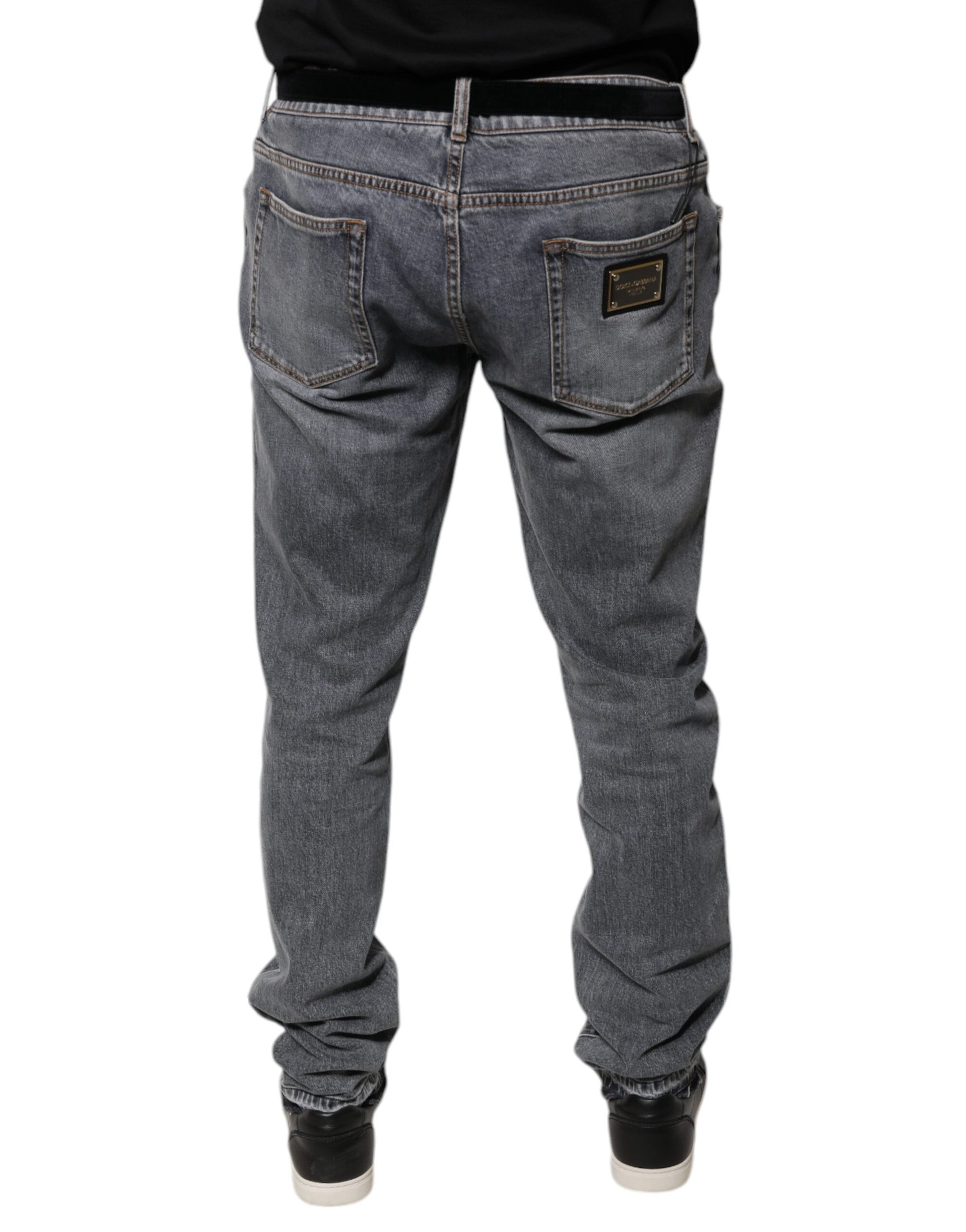 Dolce & Gabbana Gray Logo Cotton Stretch Skinny Denim Jeans by Dolce & Gabbana