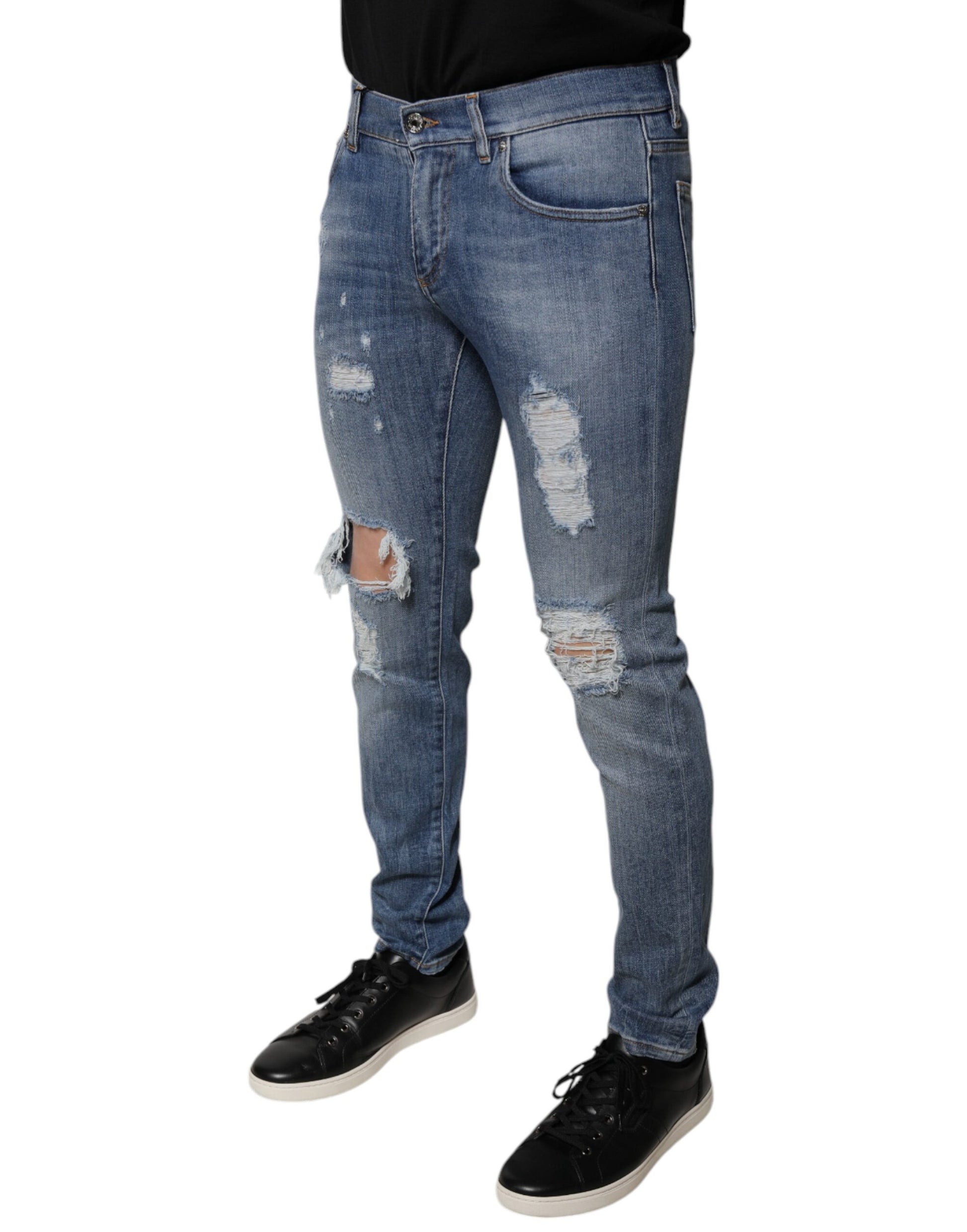 Dolce & Gabbana Blue Tattered Cotton Stretch Skinny Denim Jeans by Dolce & Gabbana
