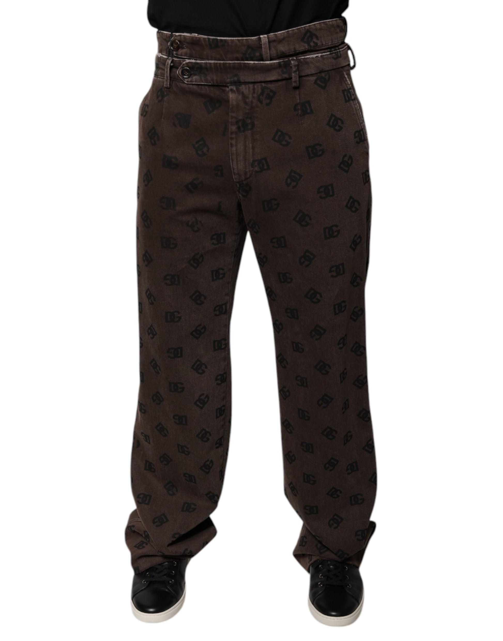 Dolce & Gabbana Brown Logo Cotton Straight Denim Jeans by Dolce & Gabbana