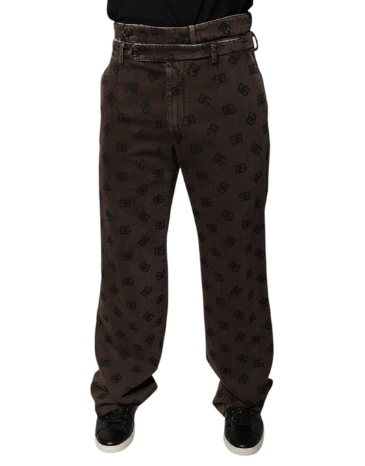 Dolce & Gabbana Brown Logo Cotton Straight Denim Jeans by Dolce & Gabbana