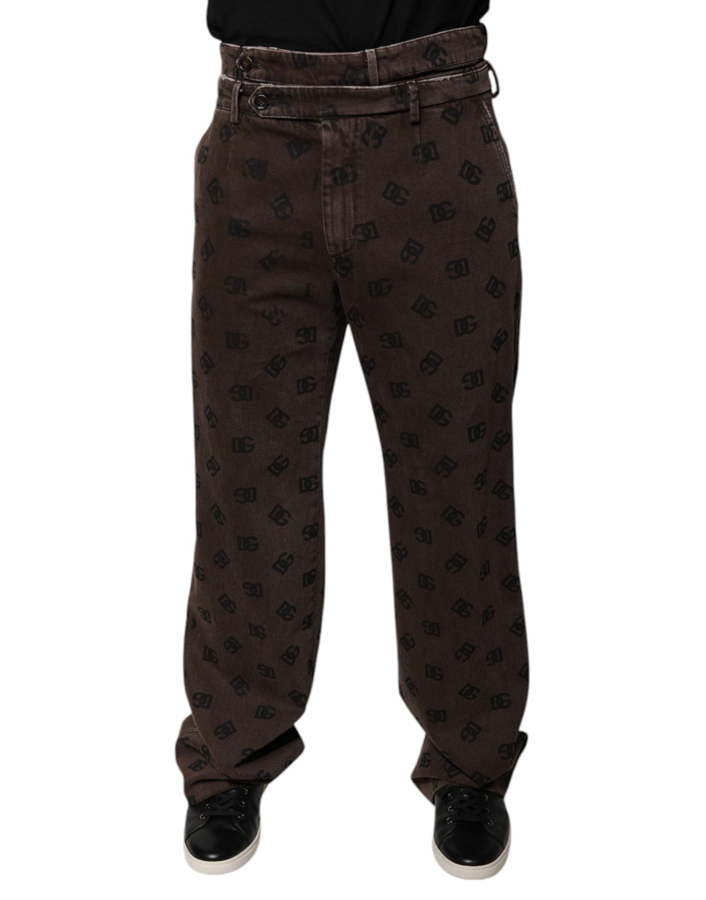 Dolce & Gabbana Brown Logo Cotton Straight Denim Jeans by Dolce & Gabbana