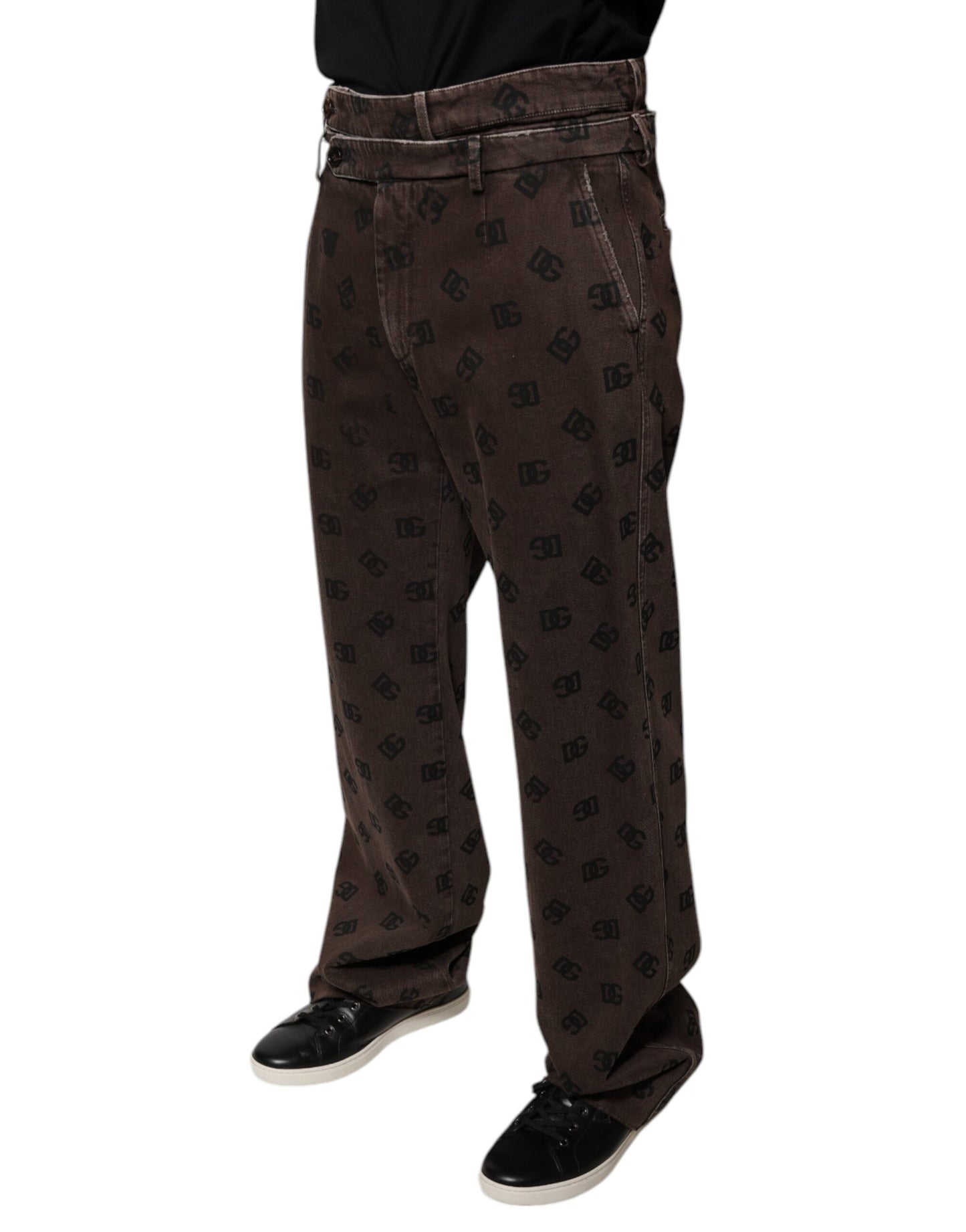 Dolce & Gabbana Brown Logo Cotton Straight Denim Jeans by Dolce & Gabbana