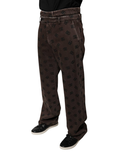 Dolce & Gabbana Brown Logo Cotton Straight Denim Jeans by Dolce & Gabbana