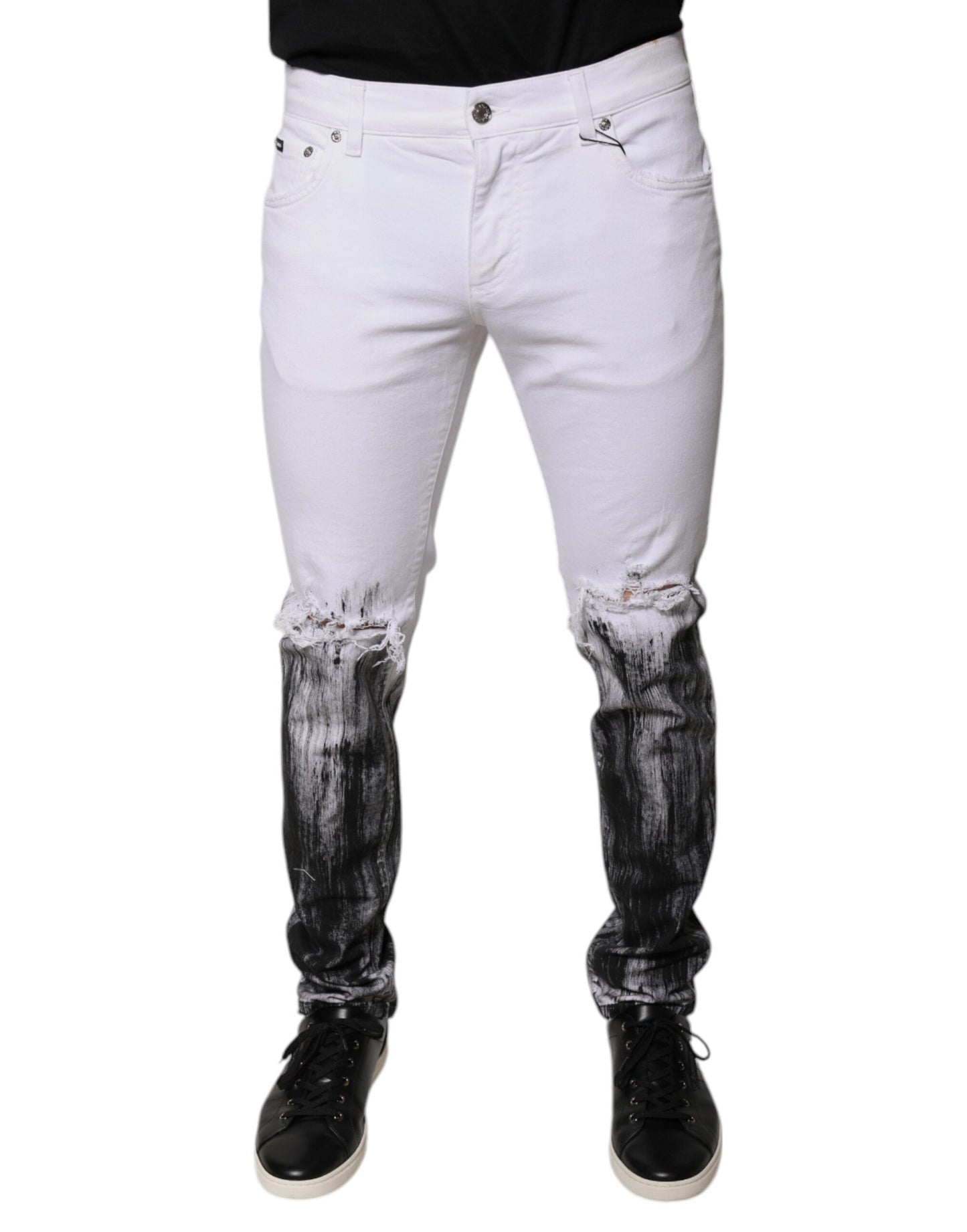 Dolce & Gabbana Black White Logo Cotton Skinny Denim Jeans by Dolce & Gabbana