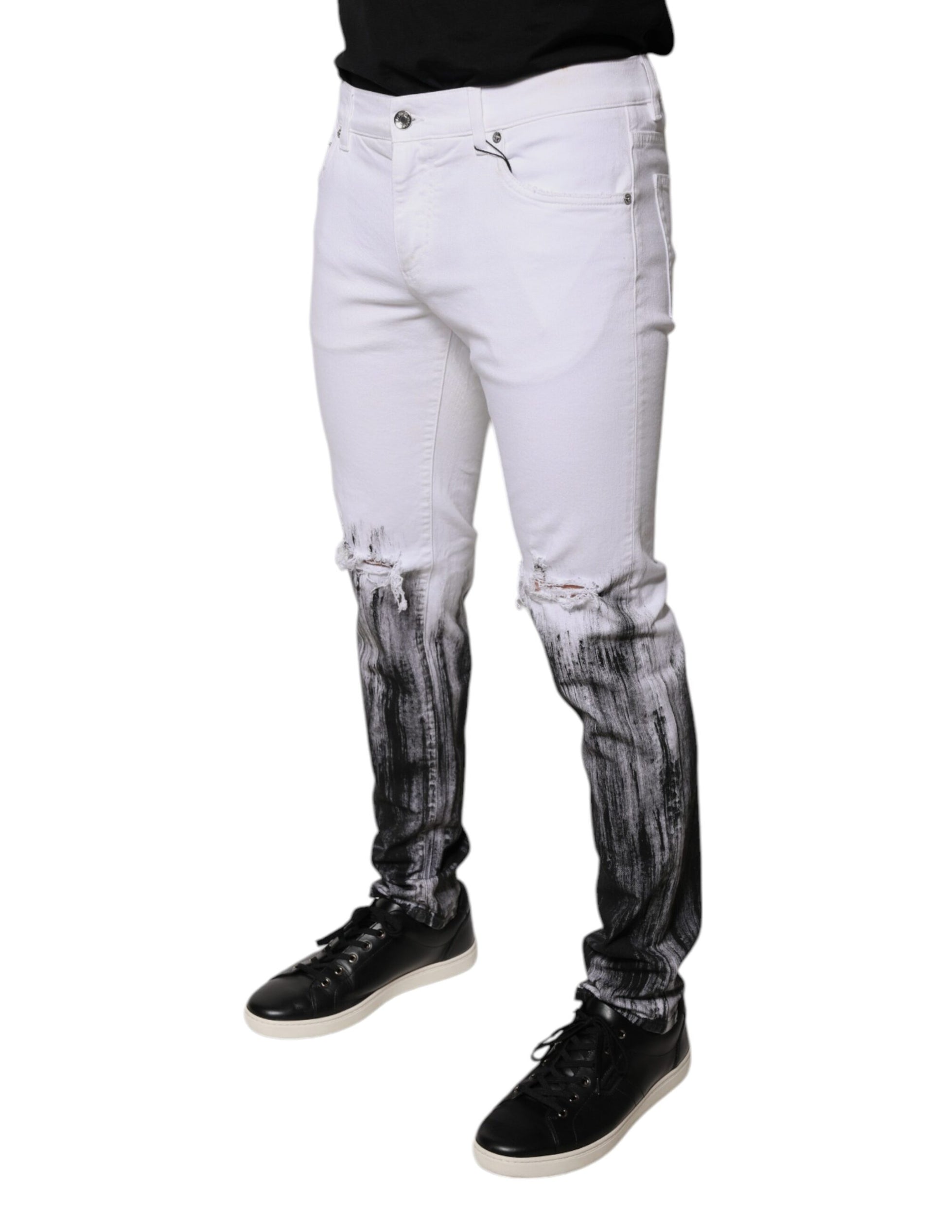 Dolce & Gabbana Black White Logo Cotton Skinny Denim Jeans by Dolce & Gabbana