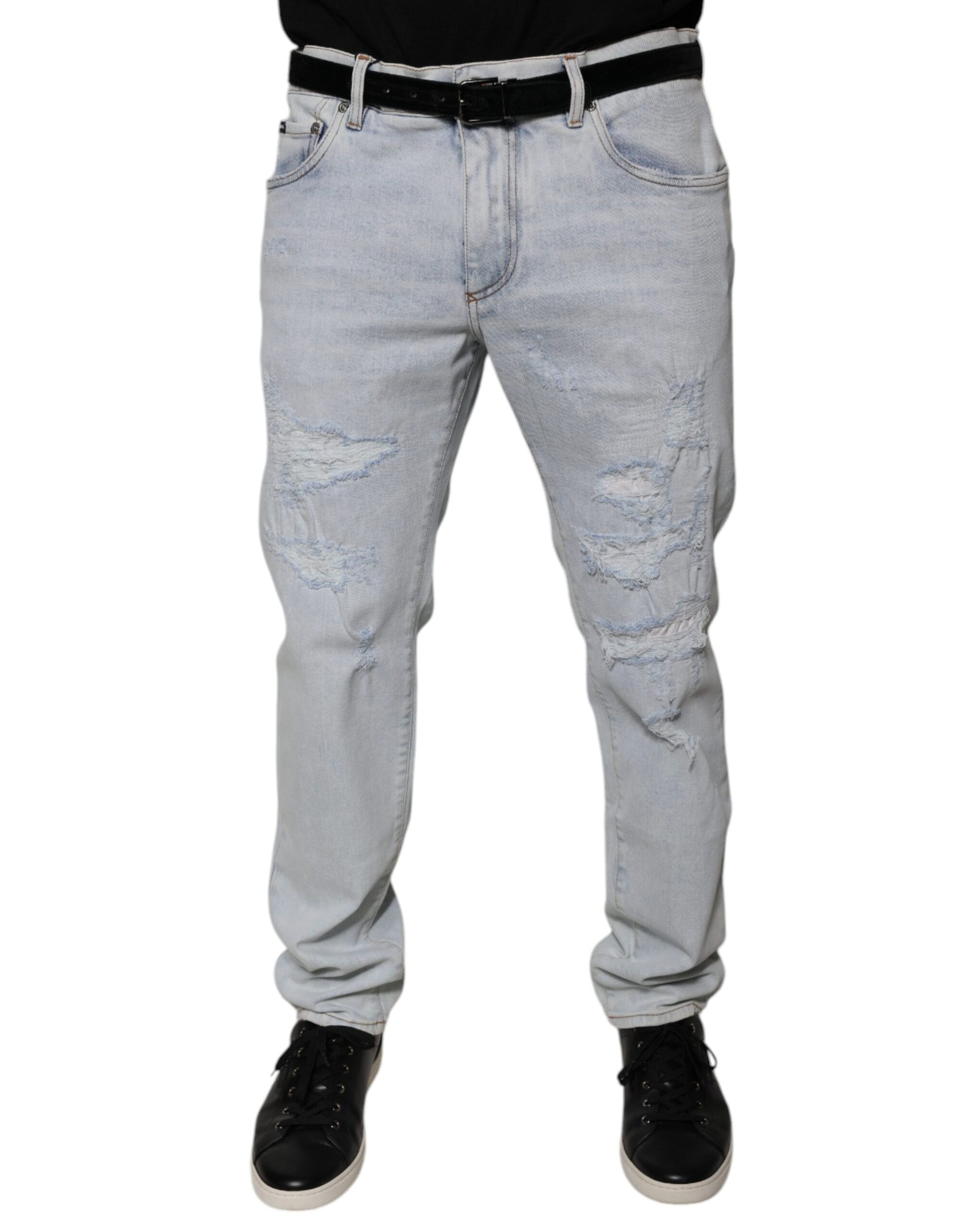 Dolce & Gabbana Light Blue Cotton Tattered Skinny Denim Jeans by Dolce & Gabbana