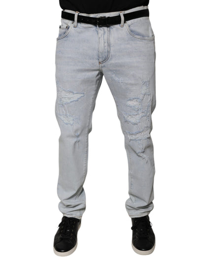 Dolce & Gabbana Light Blue Cotton Tattered Skinny Denim Jeans by Dolce & Gabbana