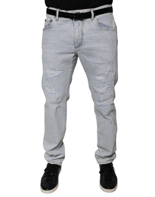 Dolce & Gabbana Light Blue Cotton Tattered Skinny Denim Jeans by Dolce & Gabbana