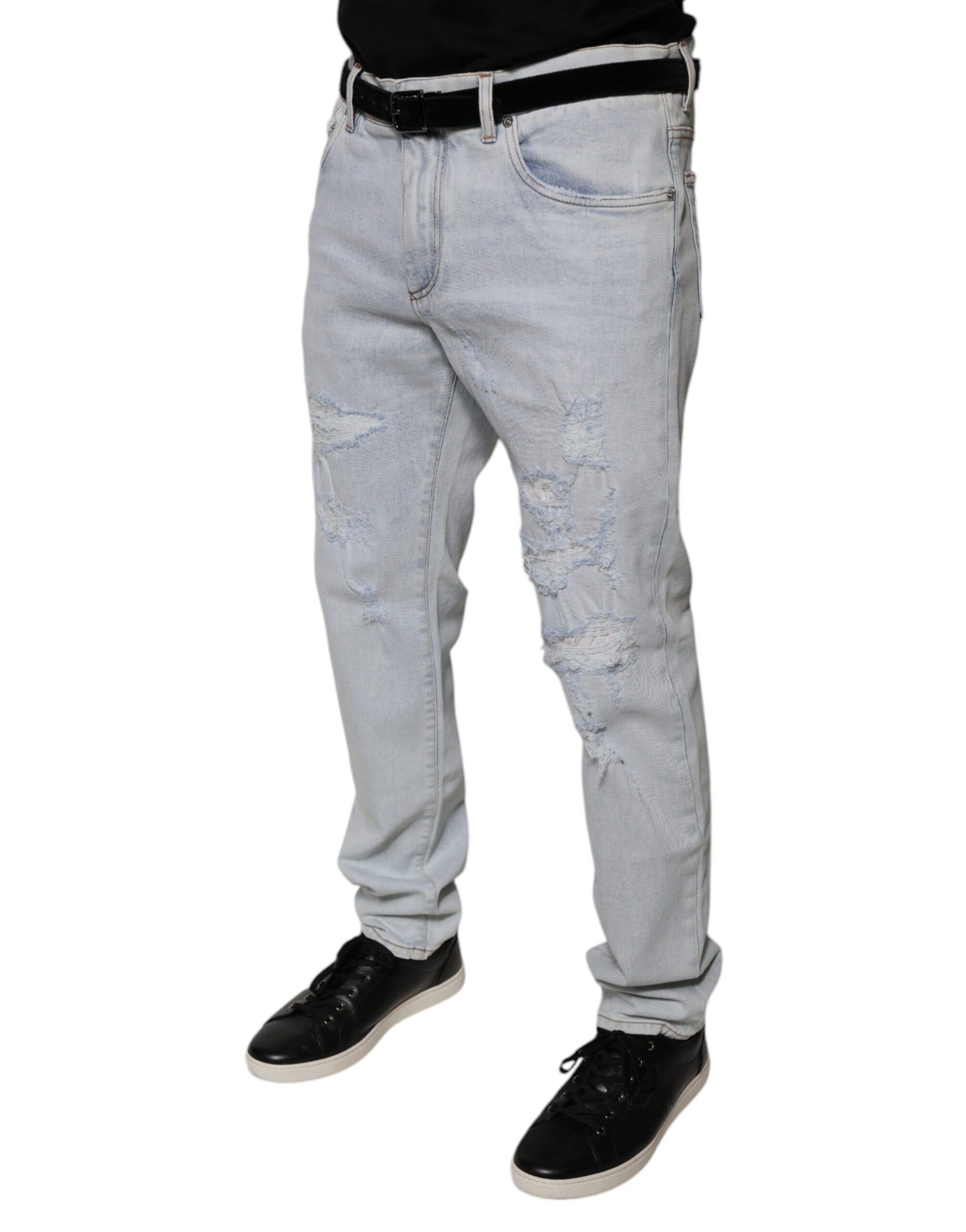 Dolce & Gabbana Light Blue Cotton Tattered Skinny Denim Jeans by Dolce & Gabbana