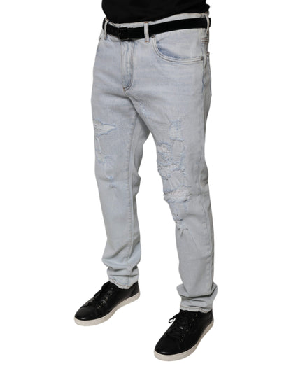 Dolce & Gabbana Light Blue Cotton Tattered Skinny Denim Jeans by Dolce & Gabbana