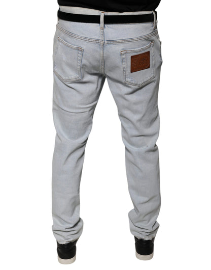 Dolce & Gabbana Light Blue Cotton Tattered Skinny Denim Jeans by Dolce & Gabbana