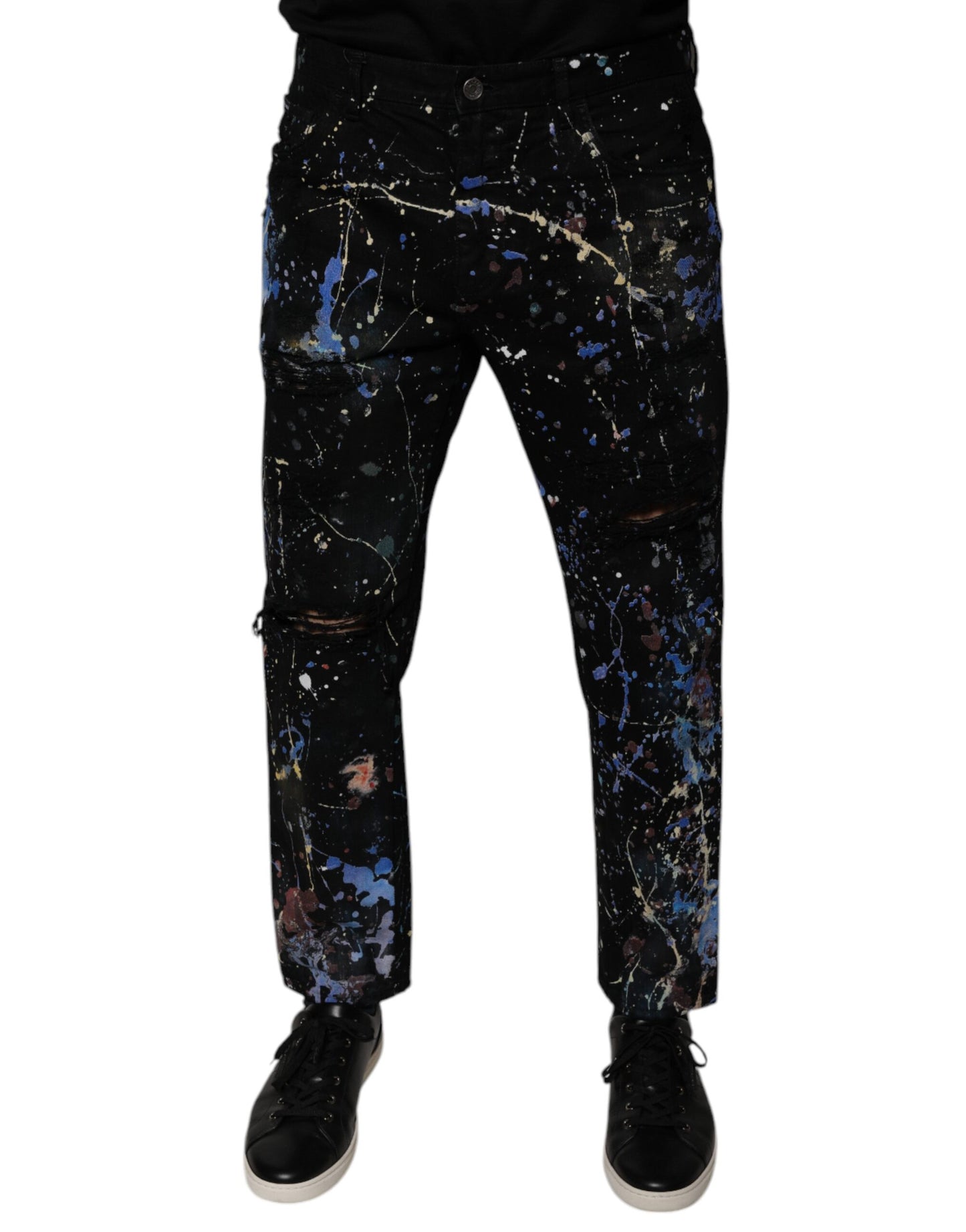 Dolce & Gabbana Black Color Splash Cotton Skinny Denim Jeans by Dolce & Gabbana