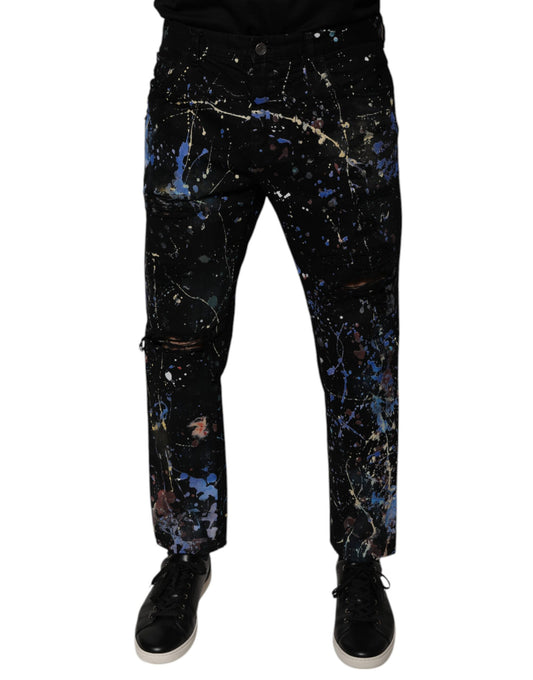 Dolce & Gabbana Black Color Splash Cotton Skinny Denim Jeans by Dolce & Gabbana