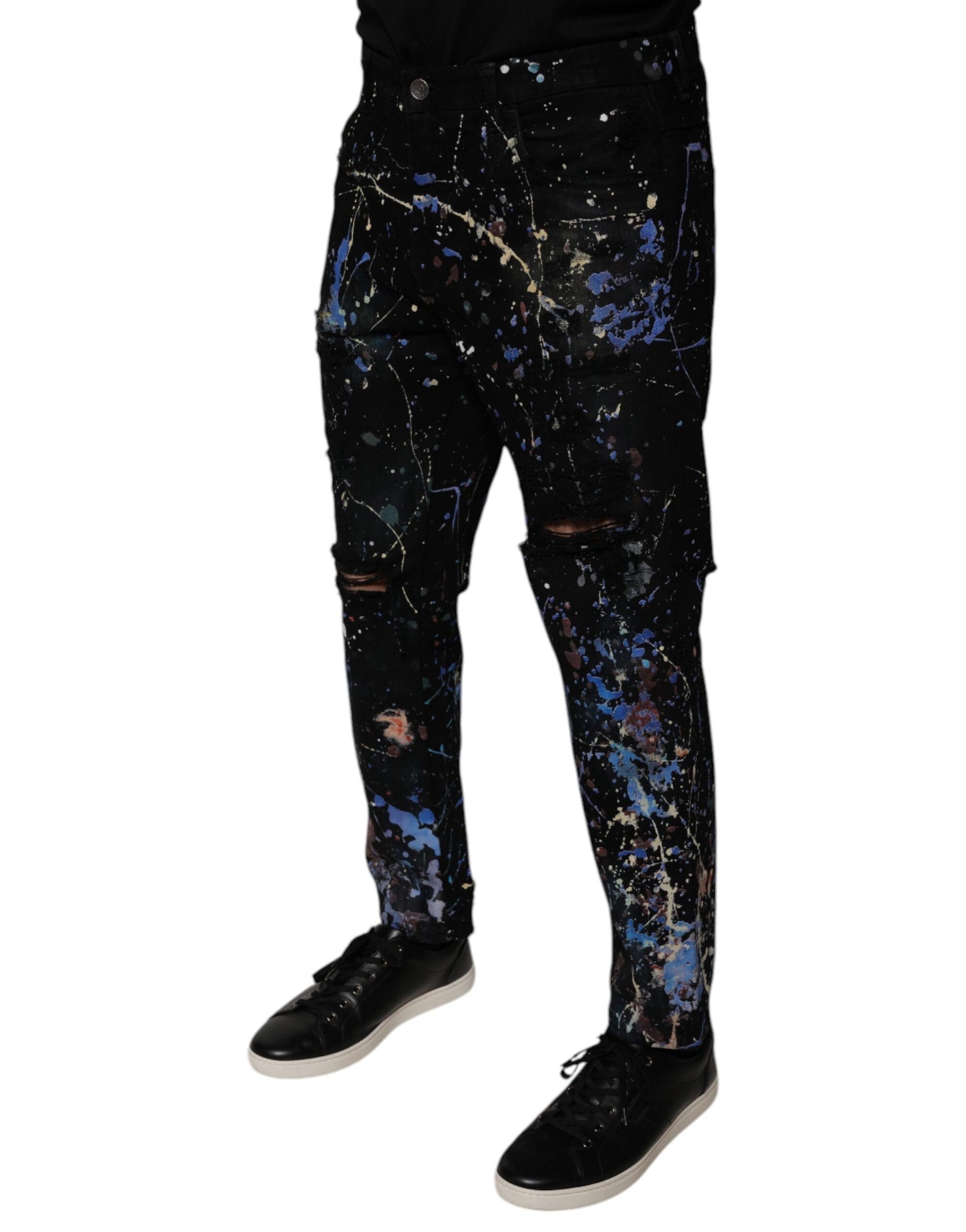 Dolce & Gabbana Black Color Splash Cotton Skinny Denim Jeans by Dolce & Gabbana